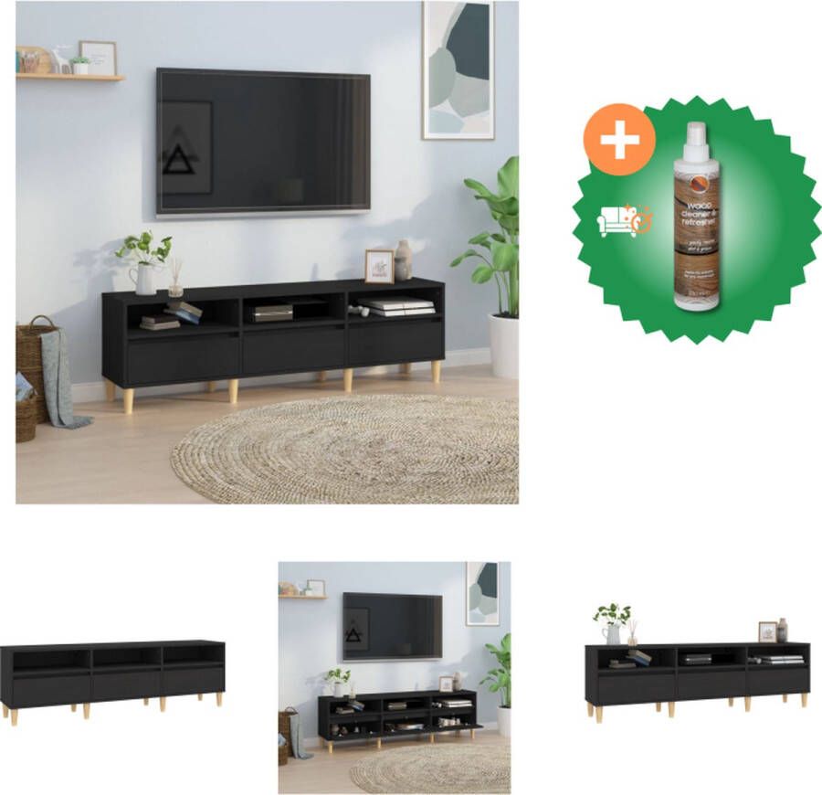 VidaXL TV-kast Classic 150x30x44.5 cm zwart hout Veel opbergruimte duurzaam materiaal Weergavefunctie Montage vereist Kast Inclusief Houtreiniger en verfrisser - Foto 3