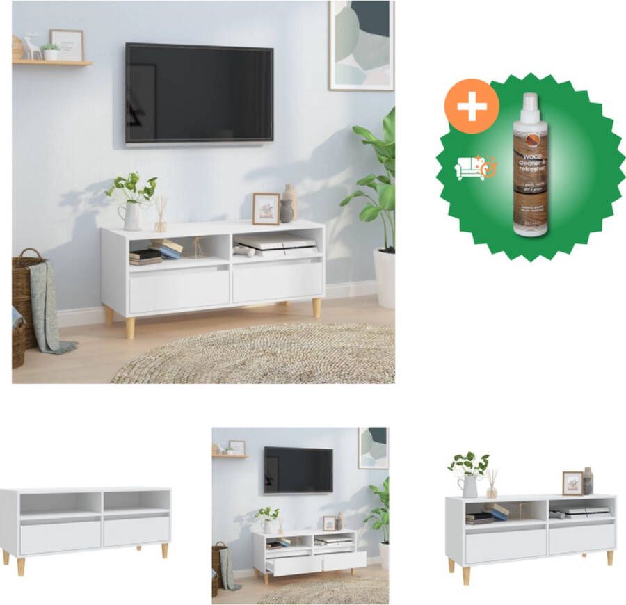 VidaXL Tv-meubel Wit 100x34.5x44.5 cm Bewerkt hout IJzeren poten Kast Inclusief Houtreiniger en verfrisser