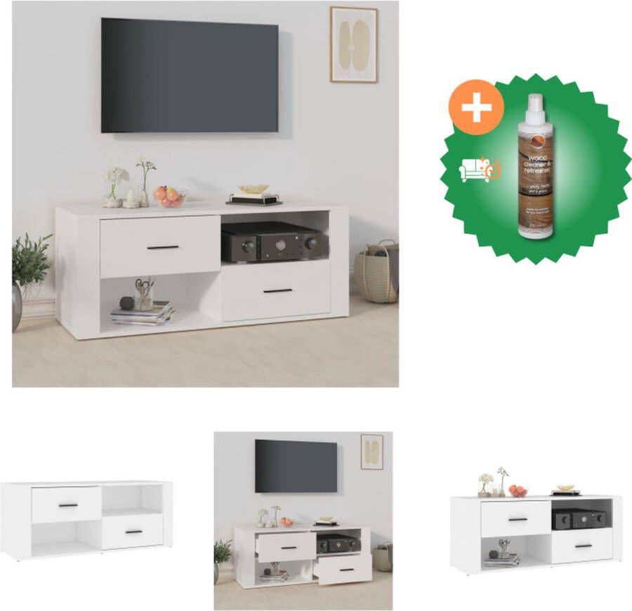 VidaXL Klassieke tv-kast Hoge kwaliteit hout Voldoende opbergruimte Stevig blad Wit 100x35x40 cm Kast Inclusief Houtreiniger en verfrisser