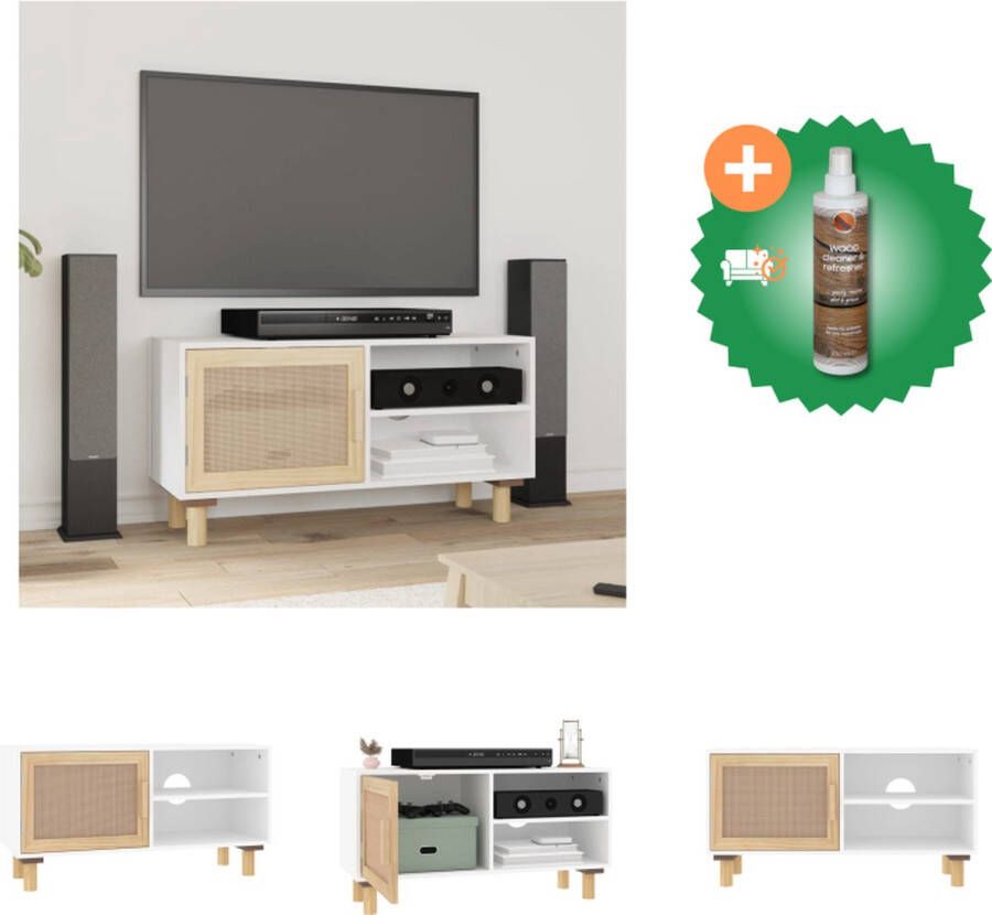VidaXL Tv-meubel 80x30x40 cm massief grenenhout en rattan wit Kast Inclusief Houtreiniger en verfrisser