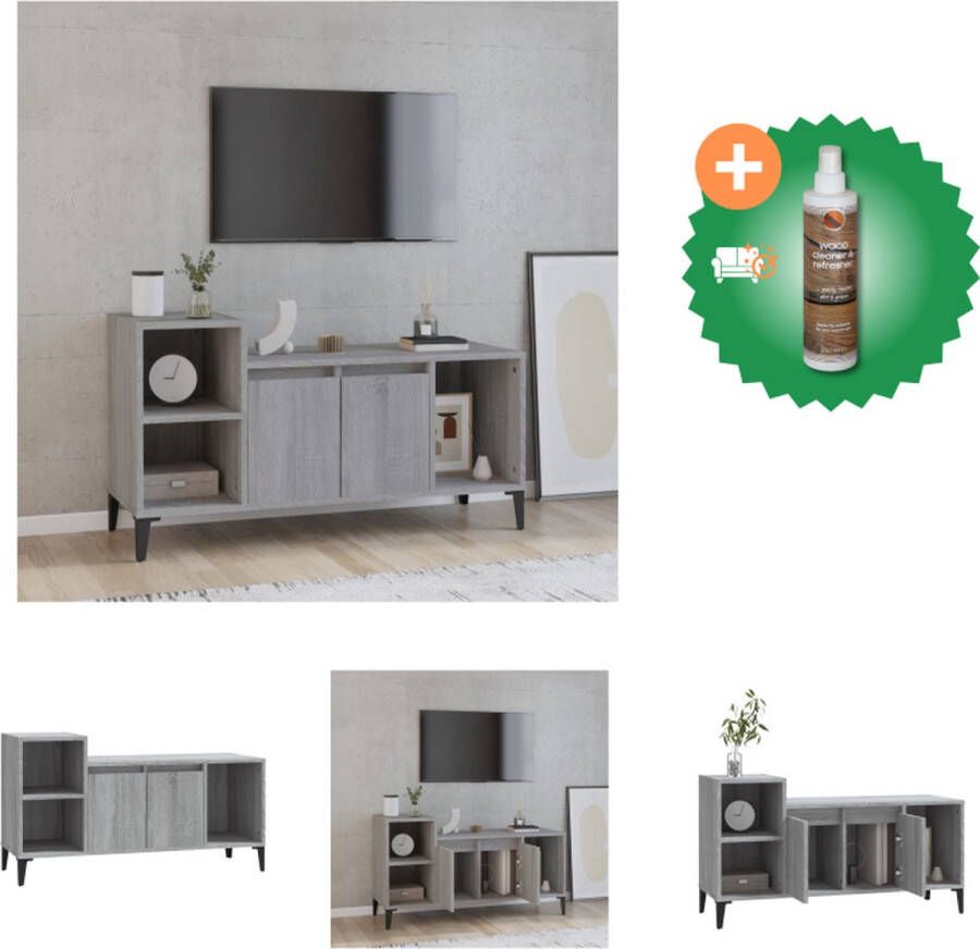 VidaXL Klassieke Tv-kast Grijs Sonoma Eiken 100 x 35 x 55 cm Bewerkt hout en massief eucalyptushout Kast Inclusief Houtreiniger en verfrisser - Foto 2