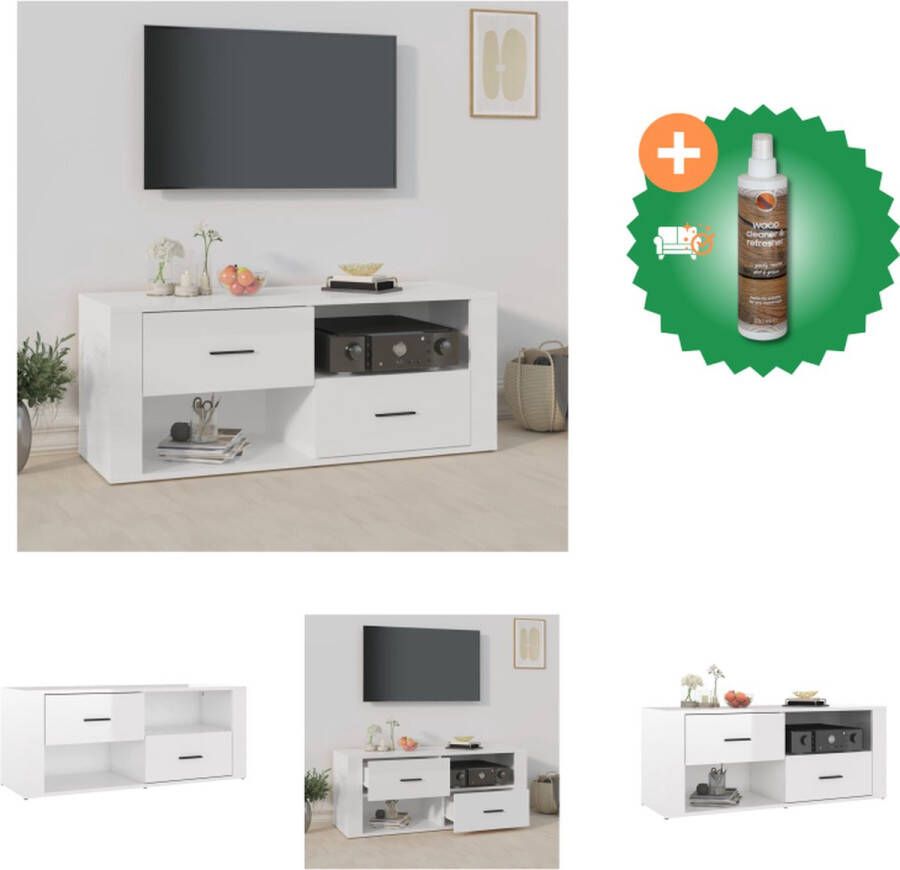 VidaXL TV-kast Classic Tv-meubel 100x35x40 cm Hoogglans wit Kast Inclusief Houtreiniger en verfrisser
