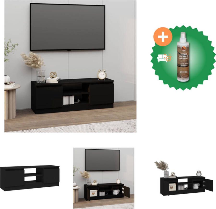VidaXL Tv-kast Classic Zwart 102 x 30 x 36 cm Stevig hout Ruime opbergruimte Kast Inclusief Houtreiniger en verfrisser