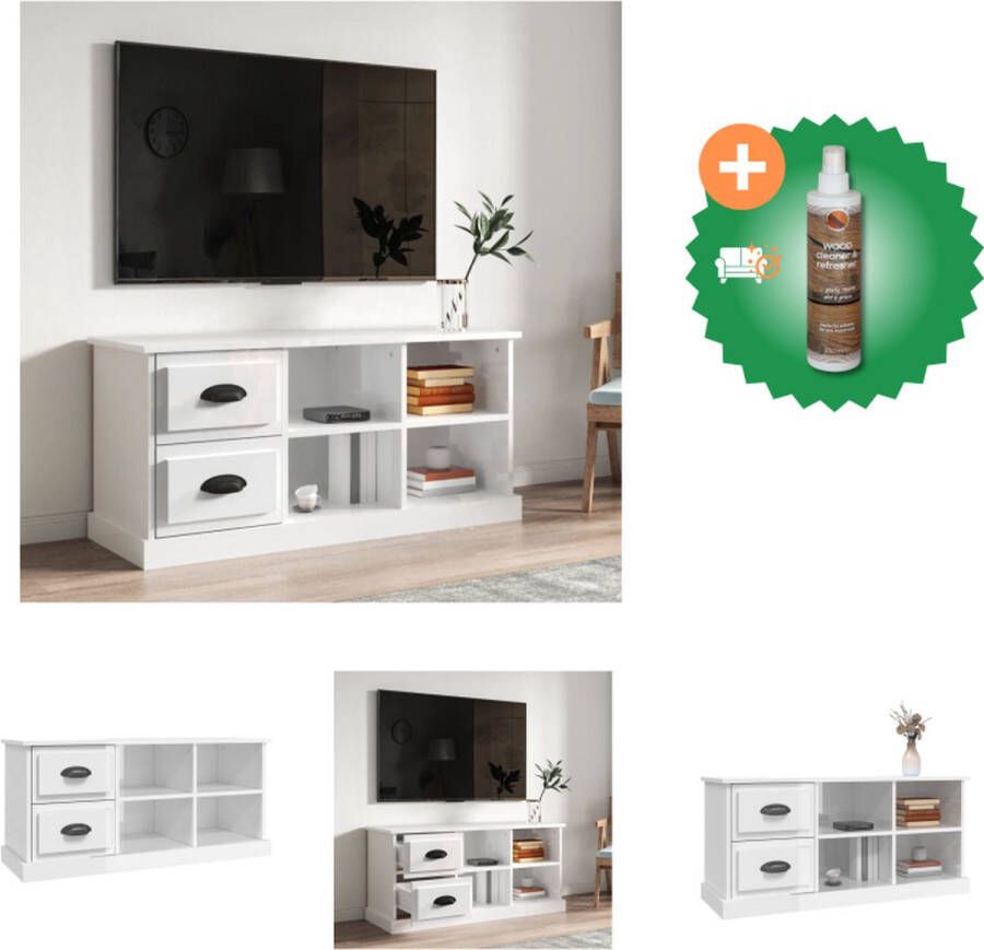 VidaXL Tv-meubel 102x35-5x47-5 cm bewerkt hout hoogglans wit Kast Inclusief Houtreiniger en verfrisser