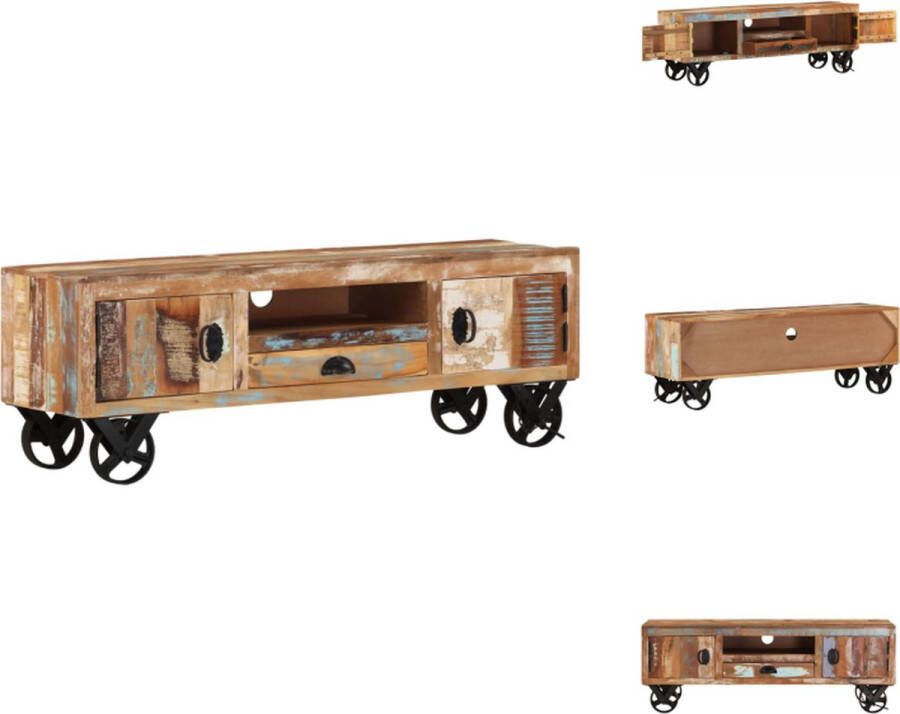 vidaXL TV-kast gerecycled hout retro look 110 x 30 x 37 cm met wielen Kast