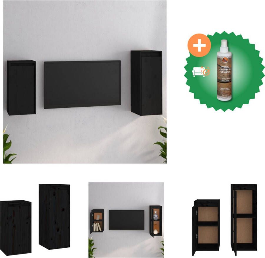 VidaXL Klassieke Televisiekasten Massief grenenhout 100x30x35 cm en 30x30x80 cm Zwart Kast Inclusief Houtreiniger en verfrisser
