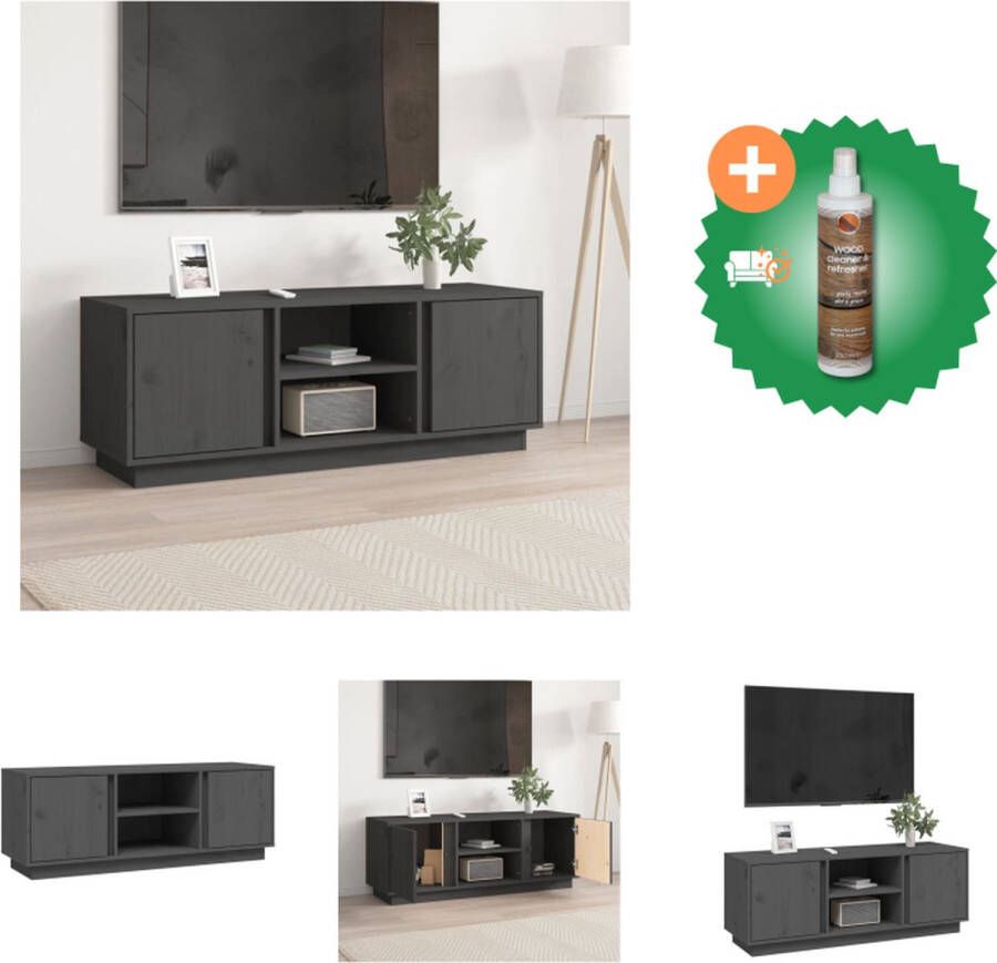 VidaXL TV-kastenset Grijs massief grenenhout 110 x 35 x 40.5 cm Ruime opbergruimte Kast Inclusief Houtreiniger en verfrisser