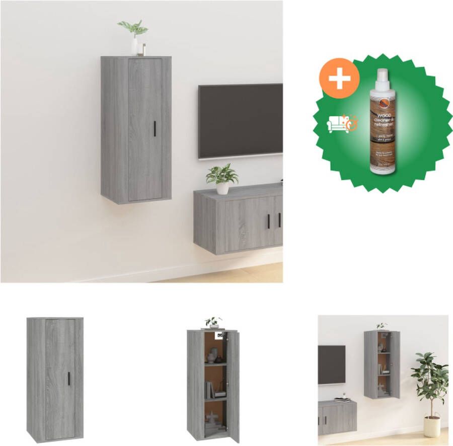 VidaXL TV-Kast Grijs Sonoma Eiken Wandgemonteerd 40 x 34.5 x 100 cm Bewerkt Hout Kast Inclusief Houtreiniger en verfrisser
