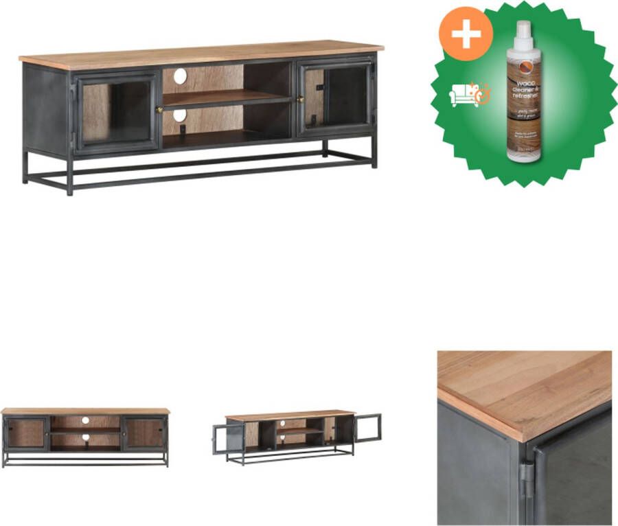 VidaXL Tv-meubel 120x30x40 cm massief acaciahout en staal grijs Kast Inclusief Houtreiniger en verfrisser