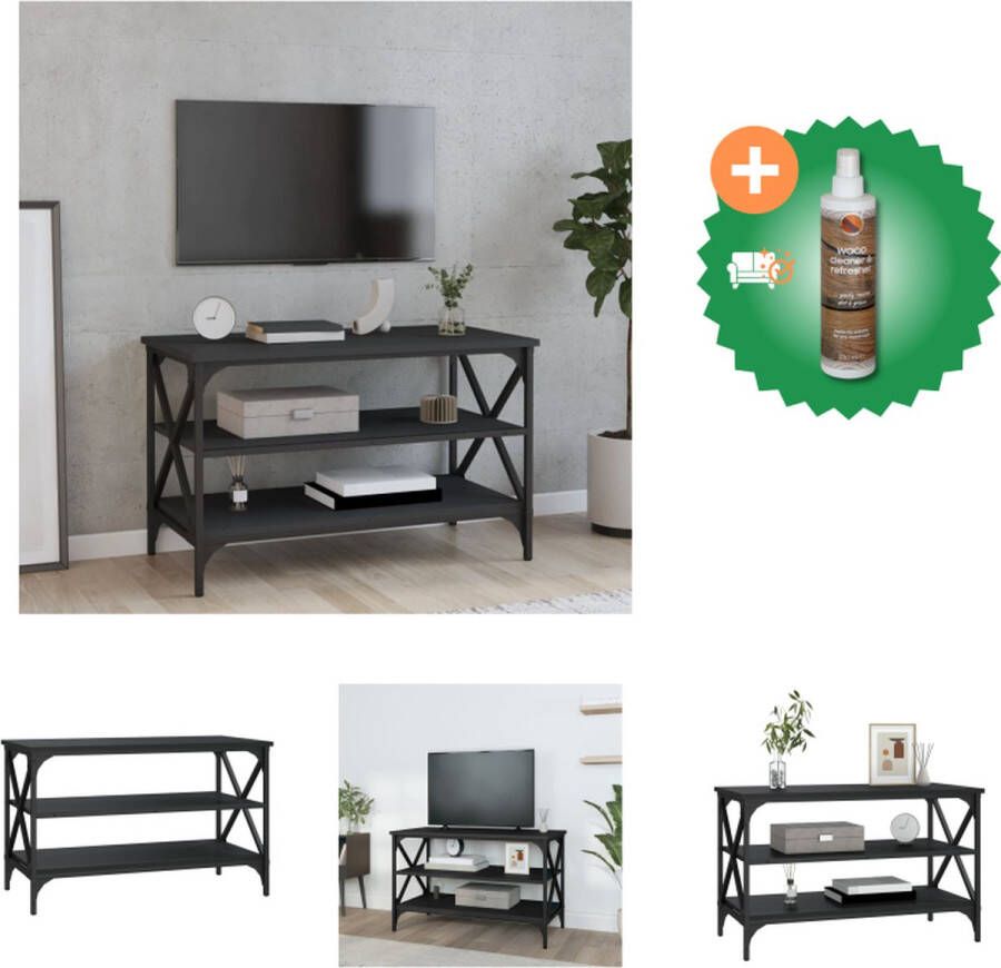 VidaXL TV-Kast Industrieel 80x40x50 cm Zwart Tafel Inclusief Houtreiniger en verfrisser