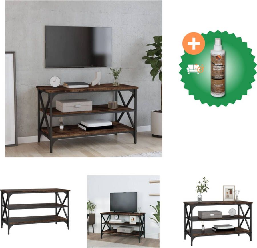 VidaXL TV-kast Industrieel Smoked Oak 80 x 40 x 50 cm Duurzaam hout-ijzeren frame Tafel Inclusief Houtreiniger en verfrisser