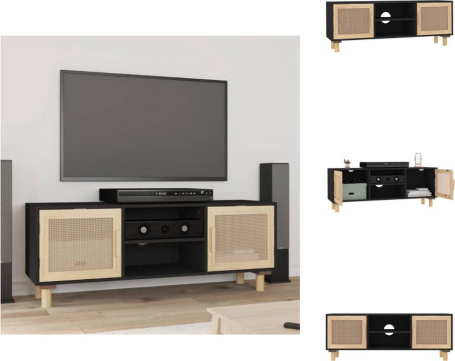 vidaXL TV-kast Klassiek 105x30x40 cm Zwart Bewerkt hout Massief grenenhout Rattan Kast