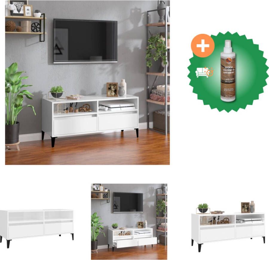 VidaXL Tv-meubel Basic Hoogglans Wit 100 x 34.5 x 44.5 cm Opbergruimte Stabiel Montage vereist Kast Inclusief Houtreiniger en verfrisser - Foto 3