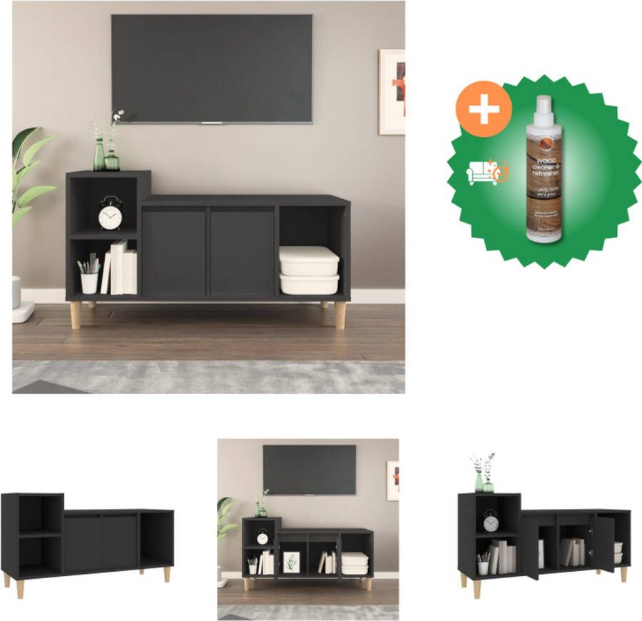 VidaXL TV-kast Klassiek Materiaal- Hout Kleur- Zwart Afmetingen- 100x35x55 cm Met opbergruimte Stevig blad Kast Inclusief Houtreiniger en verfrisser - Foto 2