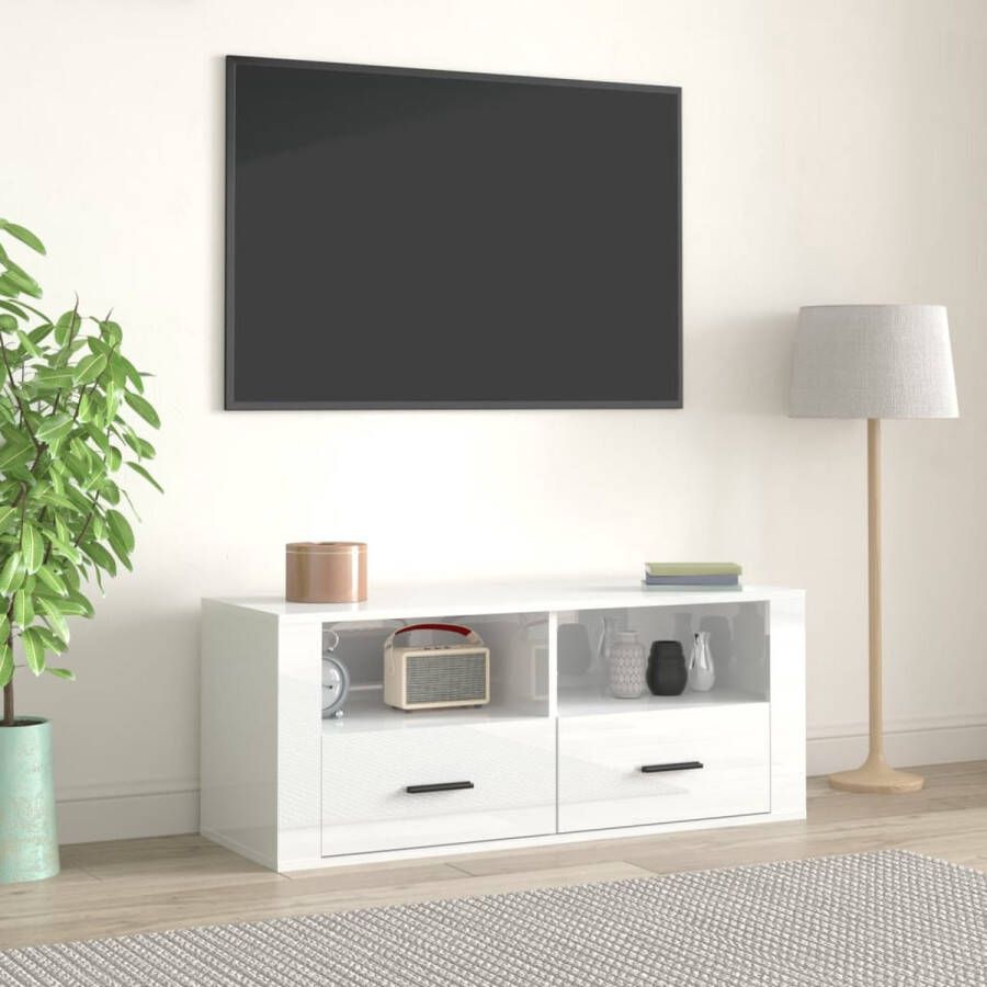 vidaXL Tv-kast Klassiek Media 100 x 35 x 40 cm Ken- Hoogglans wit bewerkt hout