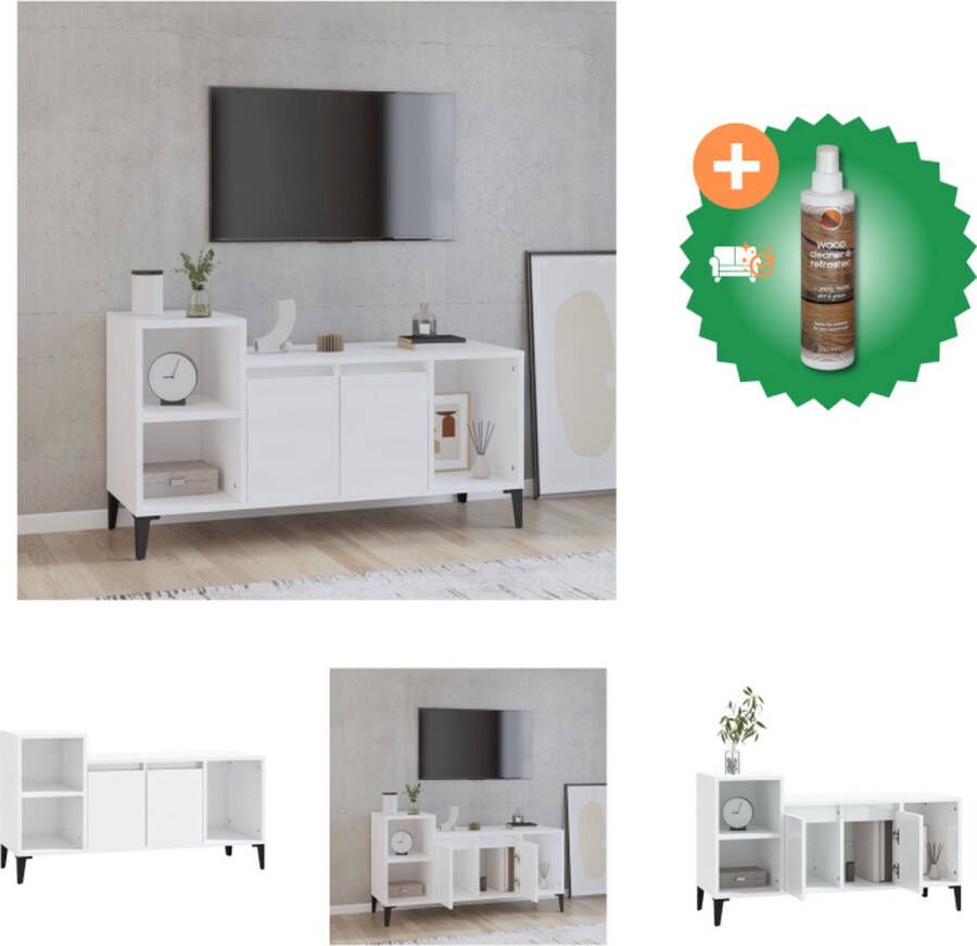 VidaXL TV-kast Klassiek Stereokast Afmetingen- 100 x 35 x 55 cm Ken- Hoogglans wit Kast Inclusief Houtreiniger en verfrisser