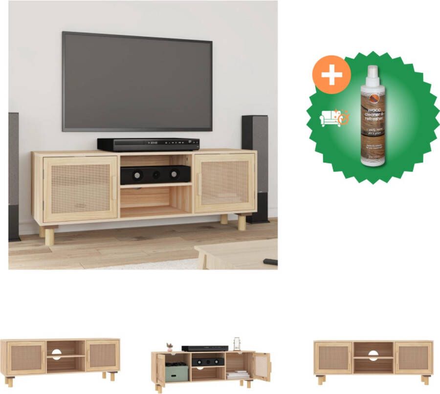 VidaXL Tv-meubel 105x30x40 cm massief grenenhout en rattan bruin Kast Inclusief Houtreiniger en verfrisser