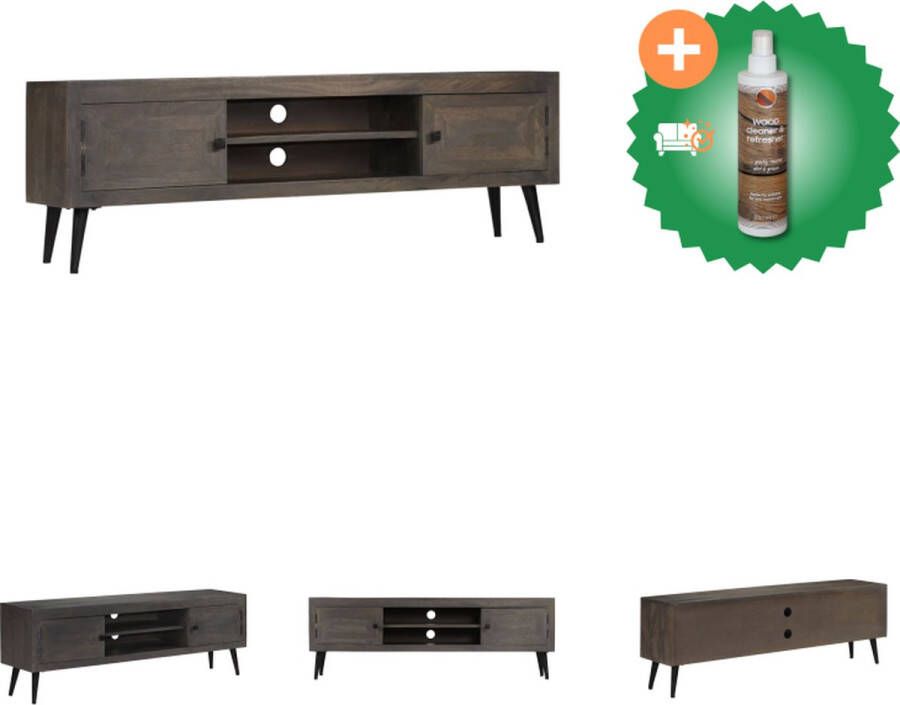 VidaXL TV-meubel Houten 140 x 30 x 45 cm Massief mangohout Kast Inclusief Houtreiniger en verfrisser - Foto 2