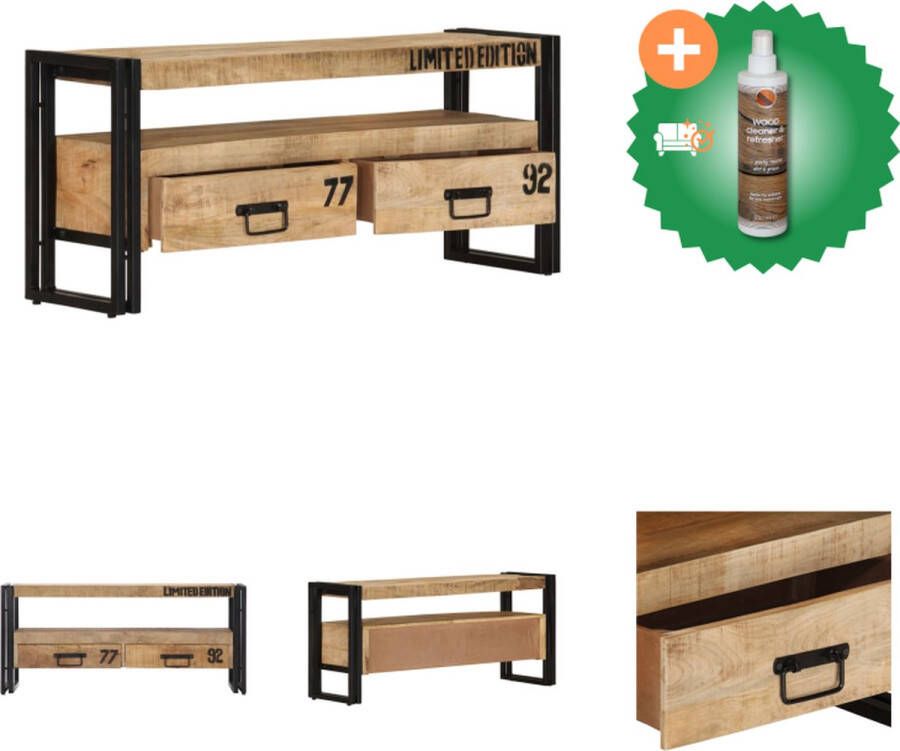 VidaXL Retro TV-meubel Massief mangohout 100 x 30 x 45 cm Industriële stijl Kast Inclusief Houtreiniger en verfrisser - Foto 2