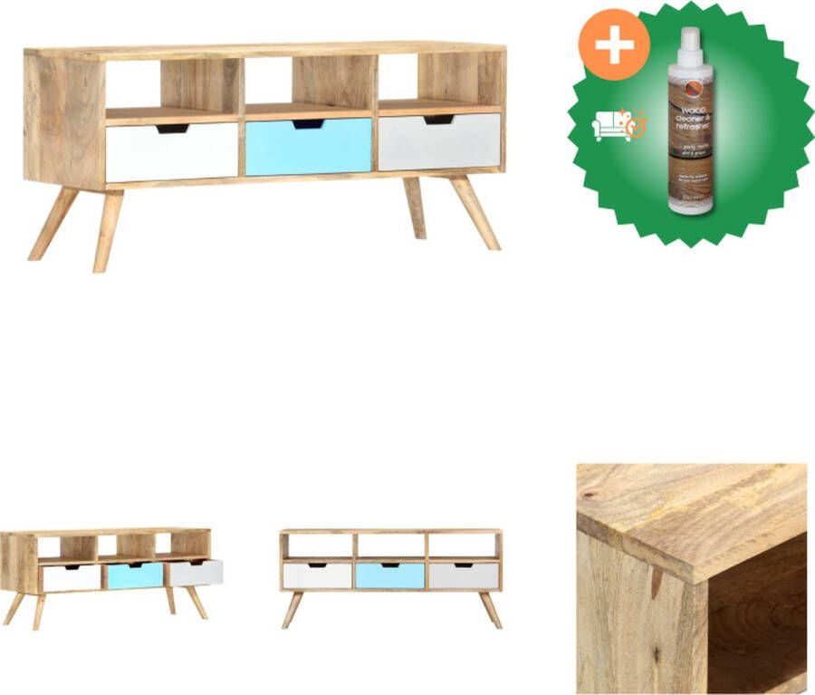 VidaXL Mangohouten Tv-kast 110x35x48 cm Bruin en Meerkleurig 4 lades en 2 vakken Kast Inclusief Houtreiniger en verfrisser - Foto 2