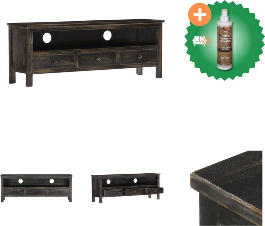VidaXL TV-kast Rustiek Mangohout 120 x 30 x 45 cm 3 lades en 1 vak Kast Inclusief Houtreiniger en verfrisser