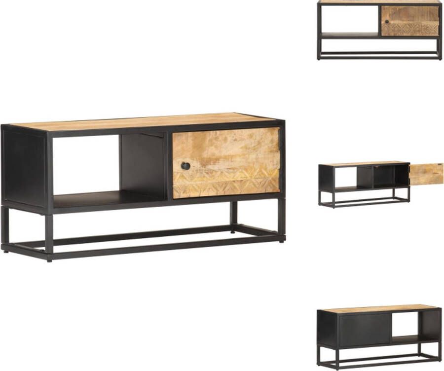 VidaXL Tv-meubel Tv-meubels Tv-meubelen Tv-meubilair Tv-meubel met bewerkte deur 90x30x40 cm ruw mangohout