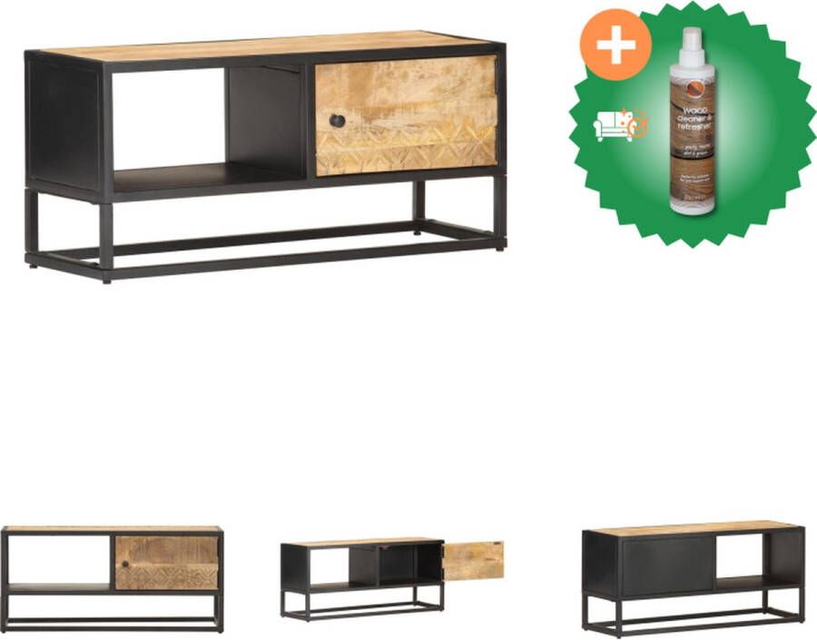 VidaXL TV-kast Rustiek mangohout 90 x 30 x 40 cm 1 deur 1 vak Kast Inclusief Houtreiniger en verfrisser