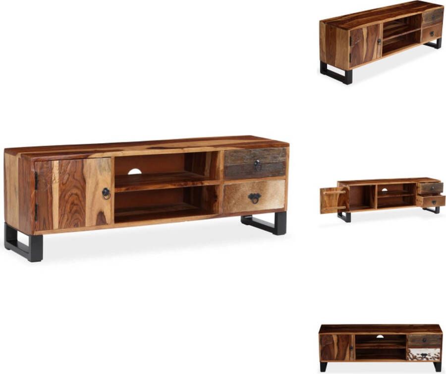 VidaXL Tv-kast Sheeshamhout 120 x 30 x 40 cm Koeienhuid Handgesneden decoraties Stalen poten Kast