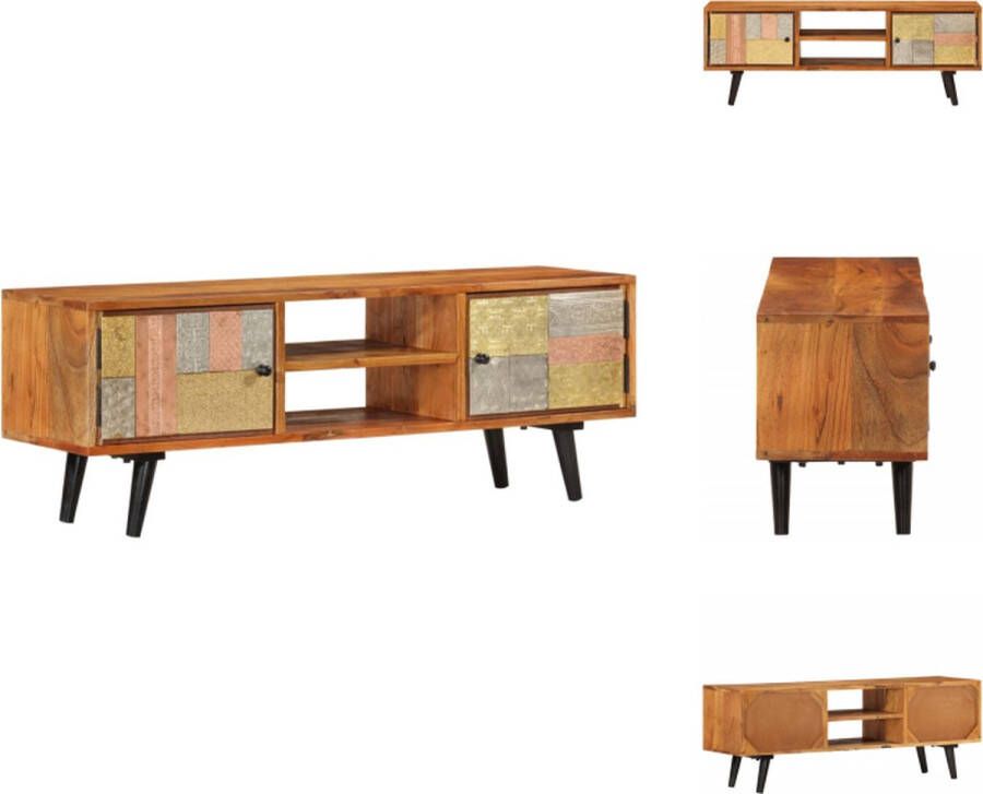 VidaXL Tv-meubel Tv-meubels Hifi-meubel Mediakast Tv-meubel met deuren 112x30x40 cm massief acaciahout en metaal