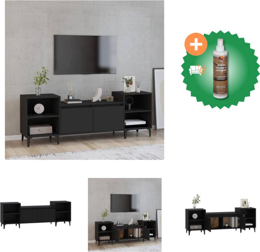 VidaXL Tv-meubel 160x35x55 cm bewerkt hout zwart Kast Inclusief Houtreiniger en verfrisser