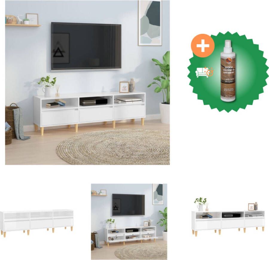 VidaXL TV-meubel Multimedia 150 x 30 x 44.5 cm Stevig bewerkt hout Hoogglans wit Kast Inclusief Houtreiniger en verfrisser - Foto 4