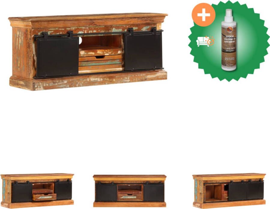 VidaXL Industrieel TV-meubel 110 x 30 x 45 cm Massief gerecycled hout Handgemaakt Kast Inclusief Houtreiniger en verfrisser