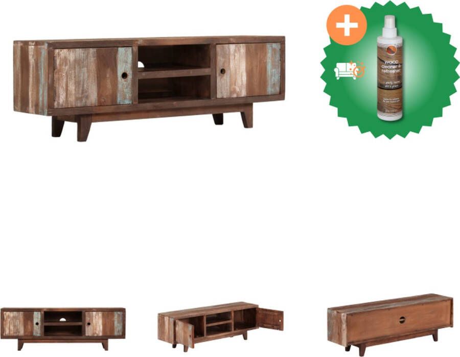 VidaXL TV-kast vintage massief acaciahout 118 x 30 x 40 cm kabeltoegang Kast Inclusief Houtreiniger en verfrisser