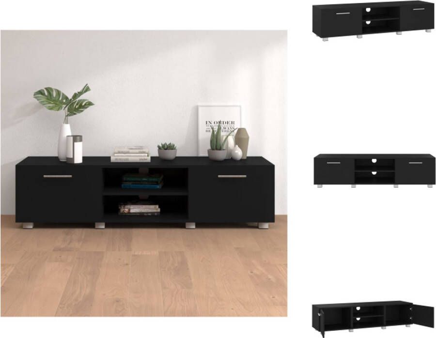 vidaXL Tv-kast Zwarte bewerkte houten tv-meubel 140 x 40 x 35 cm Met opbergruimte en kabelmanagement Trendy design Kast