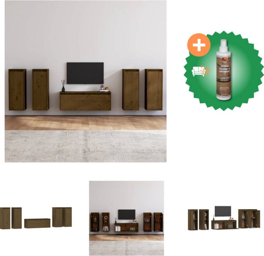 VidaXL Televisiemeubel Klassiek Design Massief Grenenhout Honingbruin 45x30x35 cm 60x30x35 cm 30x30x40 cm 30x30x60 cm Kast Inclusief Houtreiniger en verfrisser