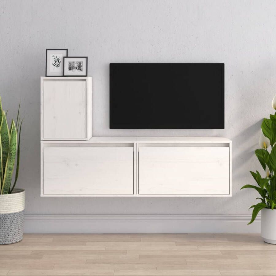 VidaXL TV-kasten massief grenenhout klassiek design wit afmetingen- 60x30x35cm en 30x30x40cm 3-delige set Kast - Foto 2