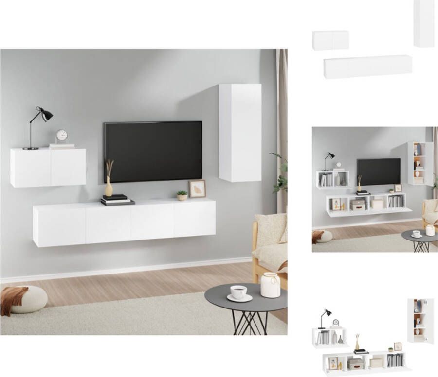 VidaXL Tv-kast Tv-kasten Tv-meubel Hifi-meubel 4-delige Tv-meubelset bewerkt hout wit - Foto 6