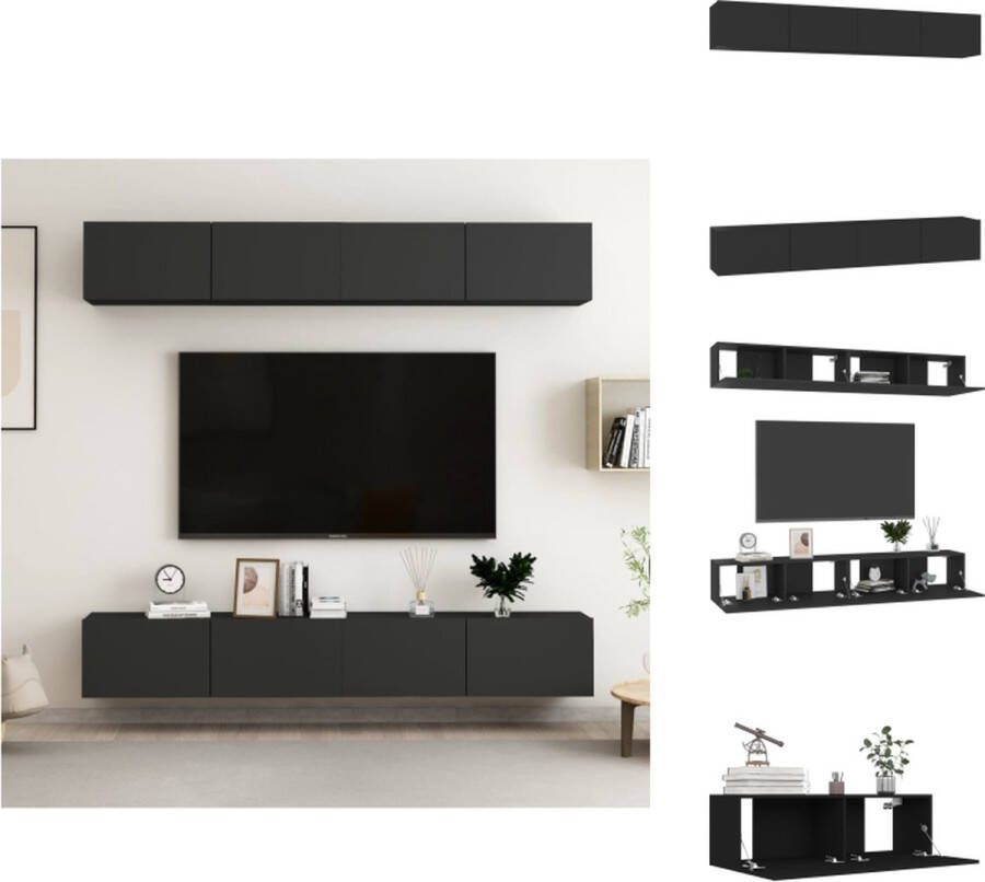 VidaXL Tv-meubelset Tv-meubelsets Tv Meubelset Tv Meubelsets Tv-meubelen 4 st 100x30x30 cm bewerkt hout zwart - Foto 2