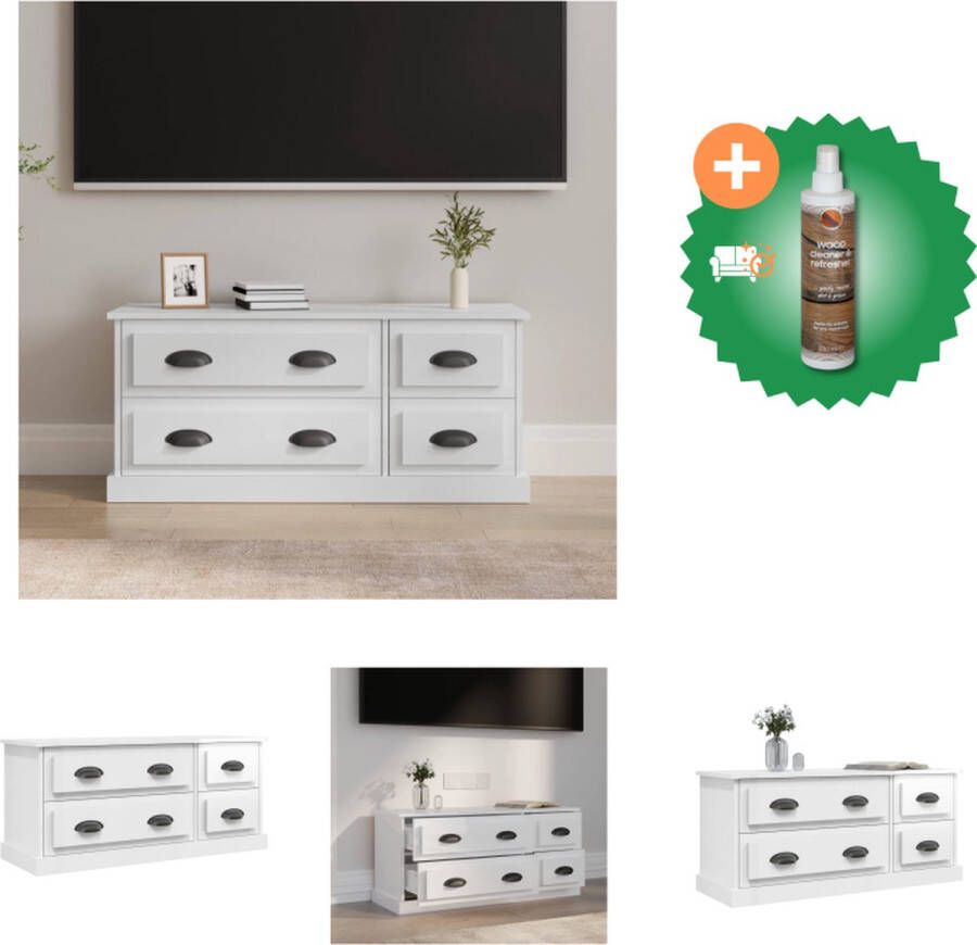 VidaXL TV-meubel Hoogglans wit 100 x 35.5 x 45 cm Trendy en praktisch ontwerp Kast Inclusief Houtreiniger en verfrisser