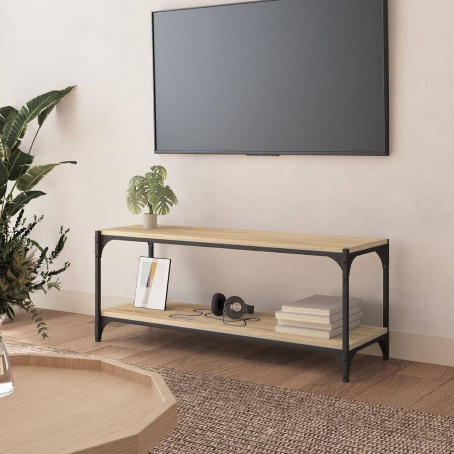 VidaXL -Tv-meubel-100x33x41-cm-bewerkt-hout-en-staal-sonoma-eikenkleur - Foto 1