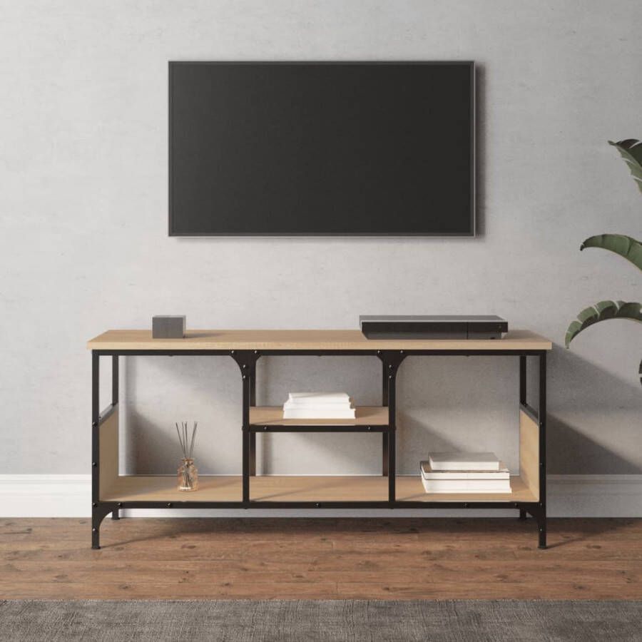 VidaXL -Tv-meubel-100x33x45-cm-bewerkt-hout-en-ijzer-sonoma-eikenkleur - Foto 3