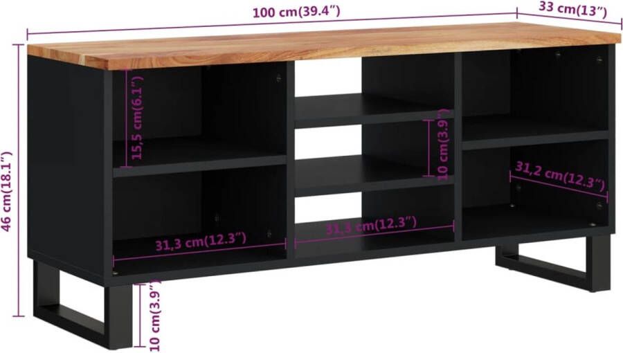 VidaXL -Tv-meubel-100x33x46-cm-massief-acaciahout-en-bewerkt-hout - Foto 2