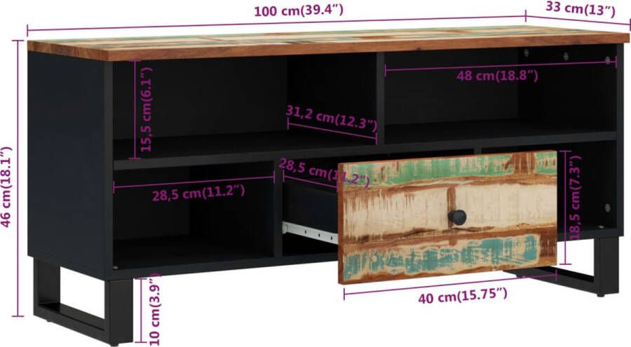 VidaXL -Tv-meubel-100x33x46-cm-massief-hout-gerecycled-en-bewerkt-hout - Foto 2