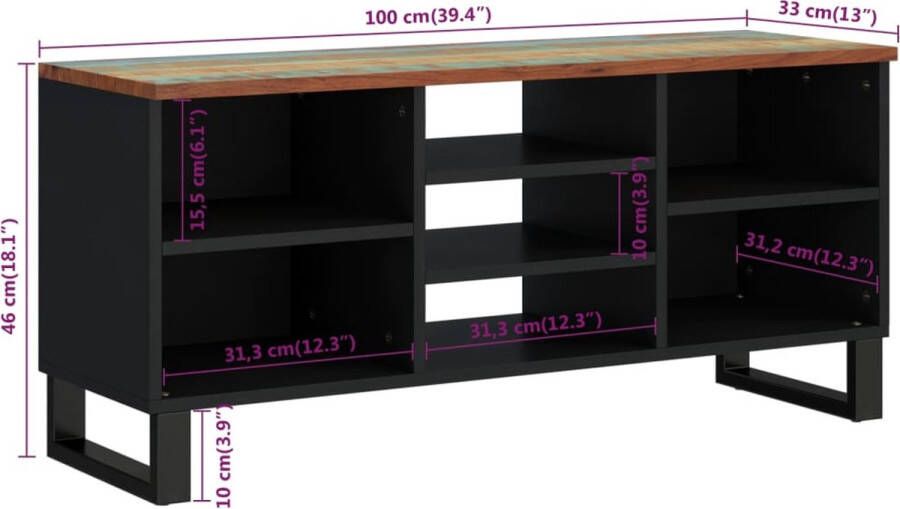 VidaXL -Tv-meubel-100x33x46-cm-massief-hout-gerecycled-en-bewerkt-hout - Foto 1