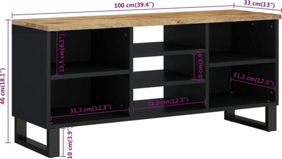 VidaXL -Tv-meubel-100x33x46-cm-massief-mangohout-en-bewerkt-hout