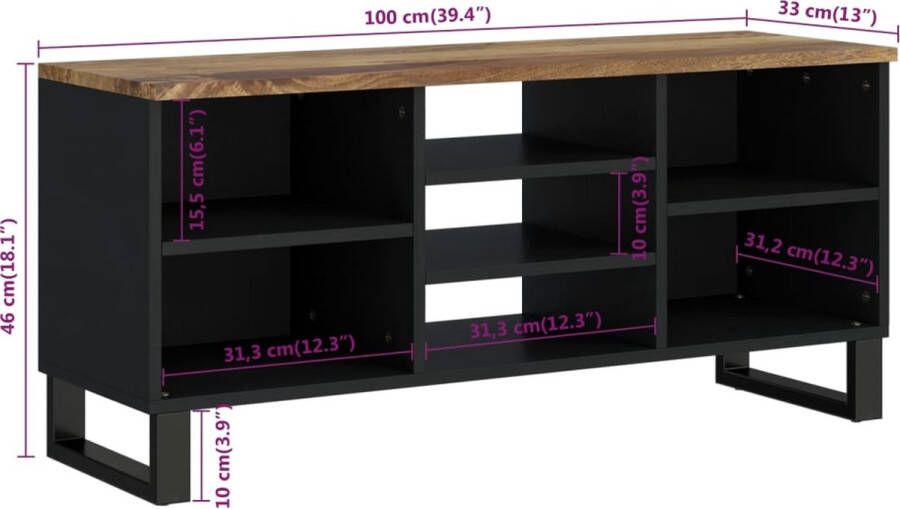 VidaXL -Tv-meubel-100x33x46-cm-massief-mangohout-en-bewerkt-hout