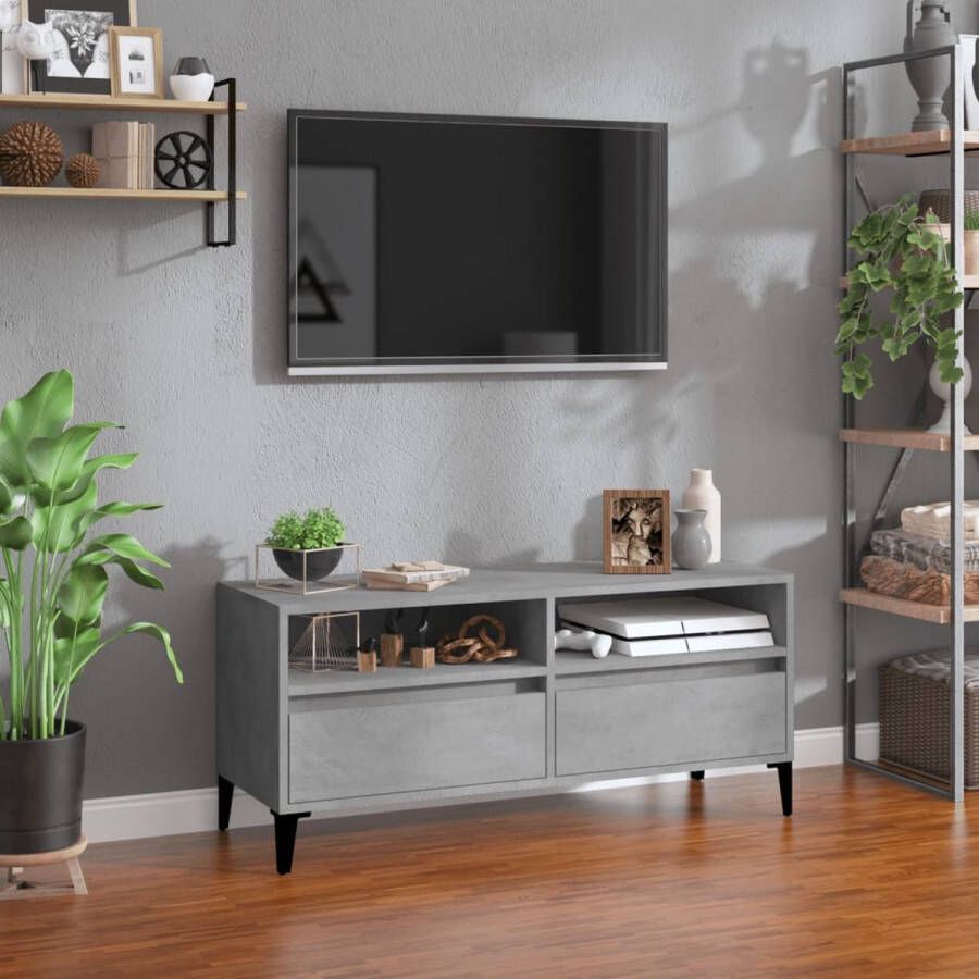 VidaXL -Tv-meubel-100x34 5x44 5-cm-bewerkt-hout-betongrijs - Foto 3