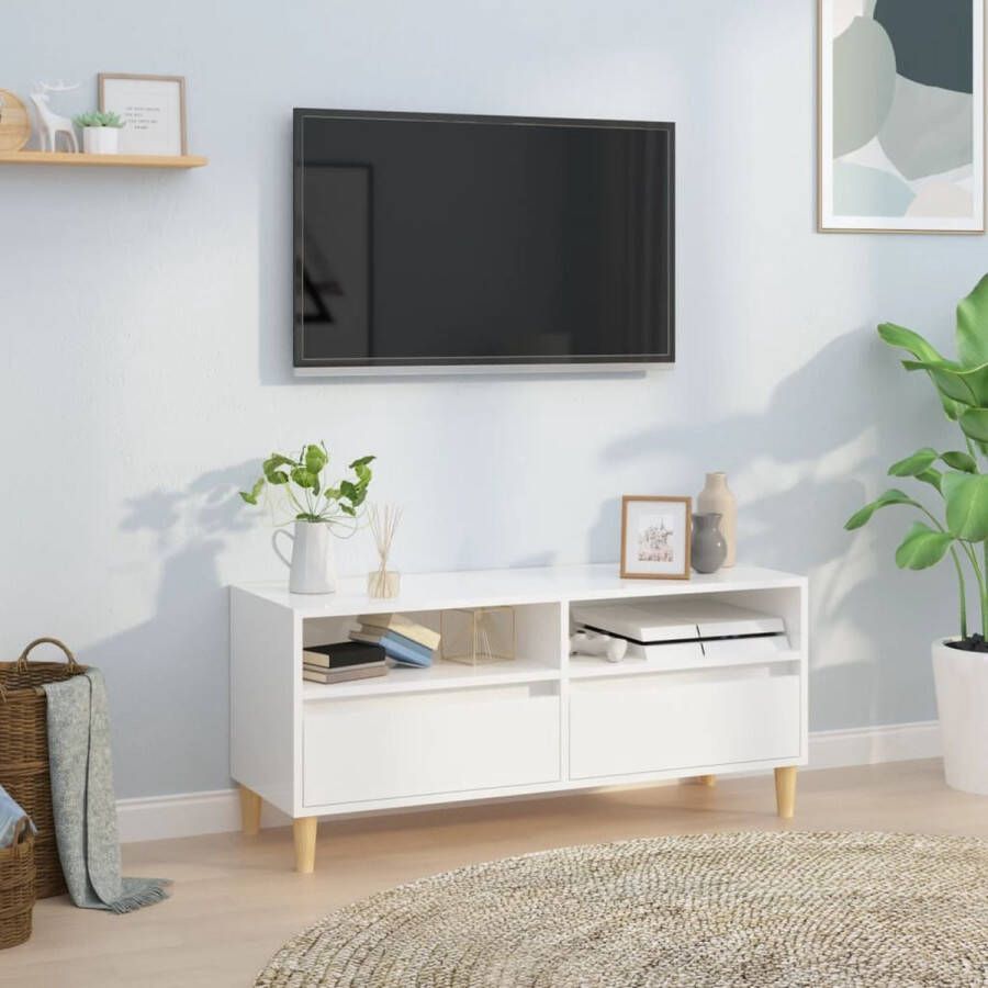 VidaXL -Tv-meubel-100x34 5x44 5-cm-bewerkt-hout-hoogglans-wit - Foto 3