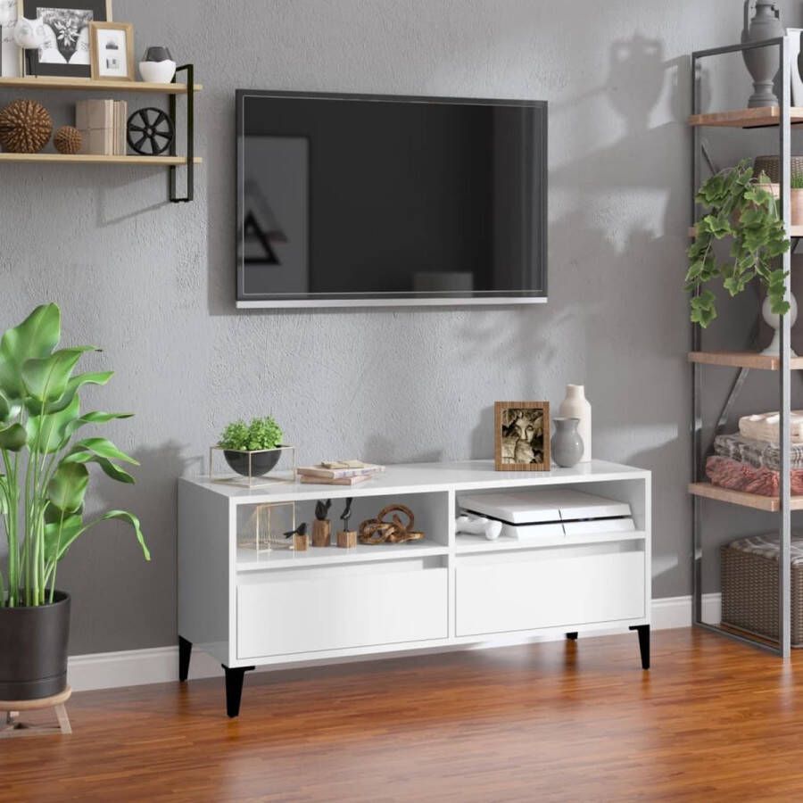 VidaXL -Tv-meubel-100x34 5x44 5-cm-bewerkt-hout-hoogglans-wit - Foto 3