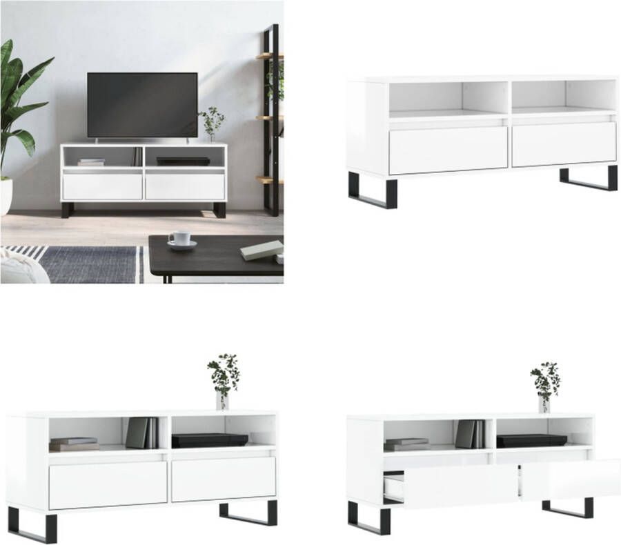 VidaXL -Tv-meubel-100x34 5x44 5-cm-bewerkt-hout-hoogglans-wit - Foto 2